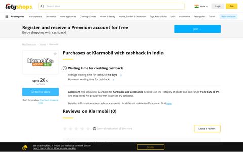 Cashback at Klarmobil from Letyshops cashback service in India