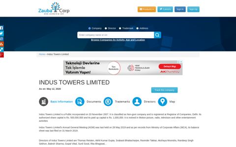 INDUS TOWERS LIMITED - Company, directors and contact ...