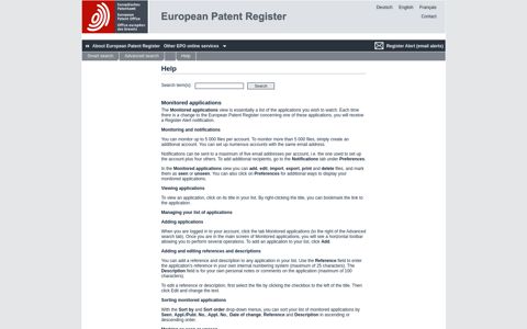 Help - European Patent Register
