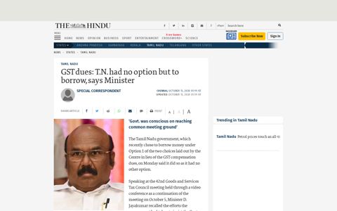 GST dues: T.N. had no option but to borrow, says Minister ...