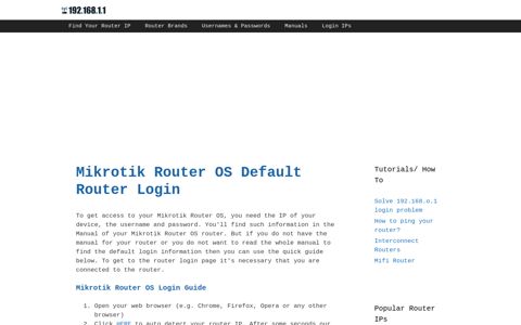 Mikrotik Router OS - Default login IP, default username ...