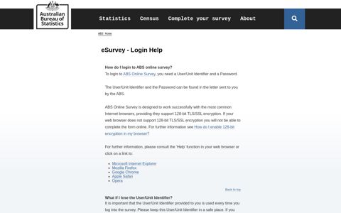 eSurvey - Login Help - Australian Bureau of Statistics