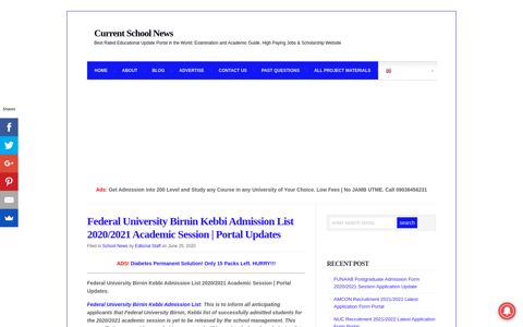 Federal University Birnin Kebbi Admission List 2020/2021 ...