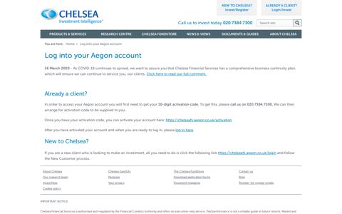 Log into your Aegon account | Chelsea Financial Services