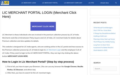 LIC MERCHANT PORTAL LOGIN (Click Here)