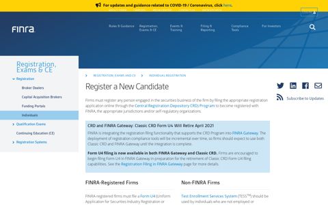 Register a New Candidate | FINRA.org