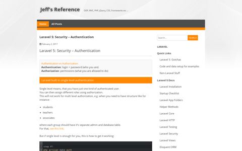 Laravel 5: Security – Authentication – Jeff's Reference