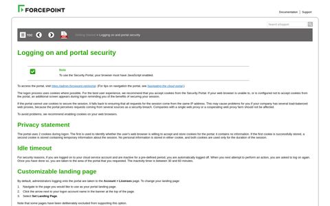 Logging on and portal security - Forcepoint