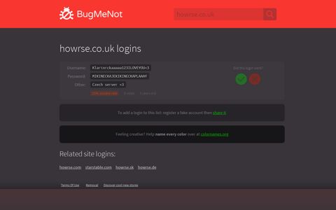 howrse.co.uk passwords - BugMeNot