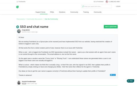 SSO and chat name : Freshdesk
