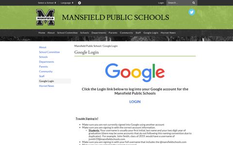 Google Login - Mansfield Public School