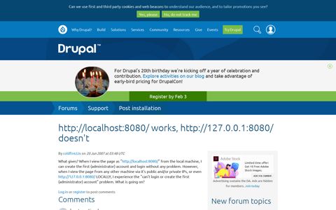 http://localhost:8080/ works, http://127.0.0.1:8080 ... - Drupal