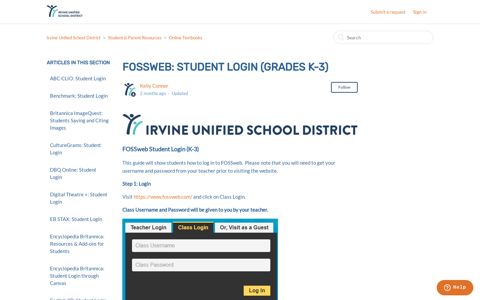 FOSSweb: Student Login (Grades K-3) – Irvine Unified School ...