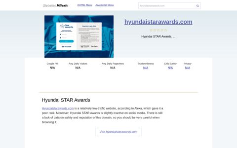 Hyundaistarawards.com website. Hyundai STAR Awards.