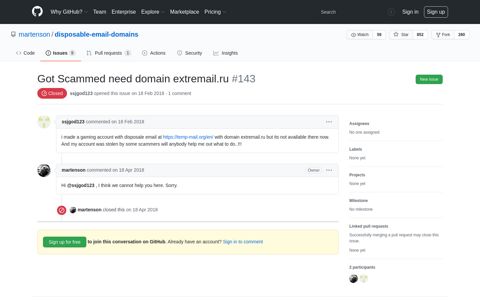 Got Scammed need domain extremail.ru · Issue #143 ... - GitHub
