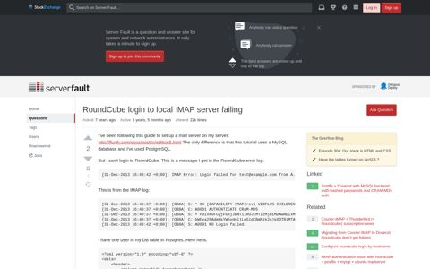 RoundCube login to local IMAP server failing - Server Fault