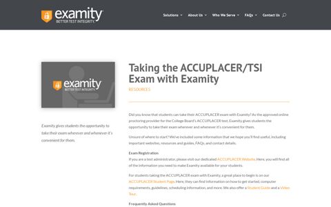 Taking the ACCUPLACER/TSI Exam with Examity - Examity