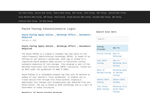 Paytm Fastag Concessionaire Login