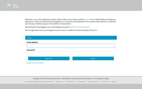 CEU Application Portal - IPP login screen