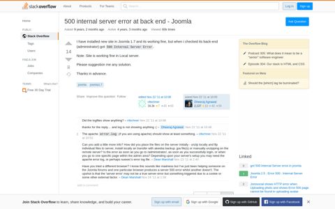 500 internal server error at back end - Joomla - Stack Overflow