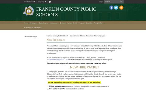 New Employees - Franklin County Public Schools