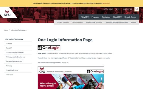 One Login Information Page - Kwantlen Polytechnic University