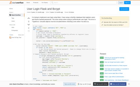 User Login Flask and Bcrypt - Stack Overflow