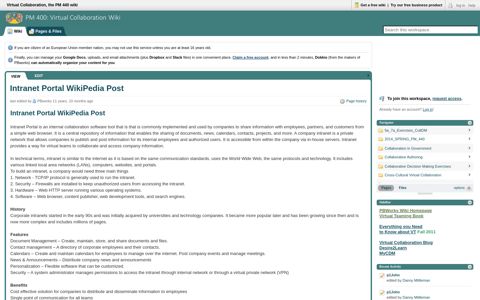 Virtual Collaboration, the PM 440 wiki / Intranet Portal WikiPedia Post