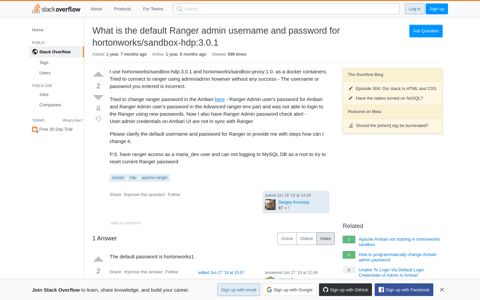 What is the default Ranger admin username and password for ...