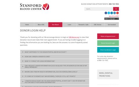 Donor Login Help — Stanford Blood Center