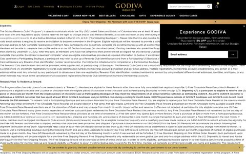 Godiva Chocolate Rewards Club Terms & Conditions