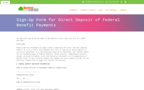 Sign-Up Form for Direct Deposit of Federal Benefit Payments ...