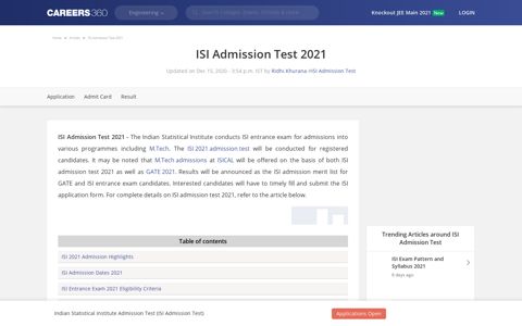 ISI Admission Test 2021 - Dates, Eligibility, Application Form ...