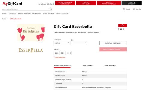 Gift Card Esserbella: carta prepagata di vari tagli
