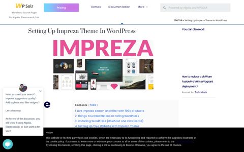 Setting Up Impreza Theme in Wordpress with WPSOLR