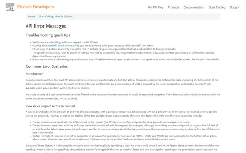 API Error Messages - Elsevier Developer Portal
