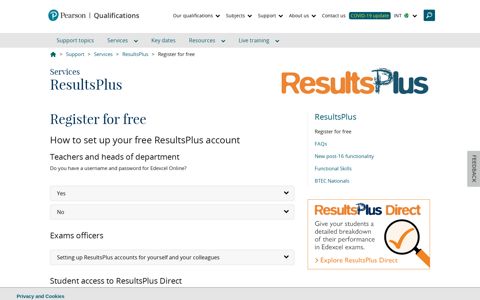 Register for ResultsPlus - Pearson Edexcel