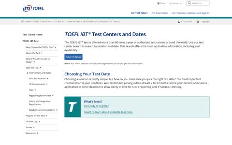 TOEFL iBT Test Centers and Dates (For Test Takers) - ETS