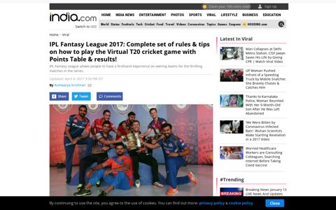 IPL Fantasy League 2017: Complete set of rules & tips on how ...