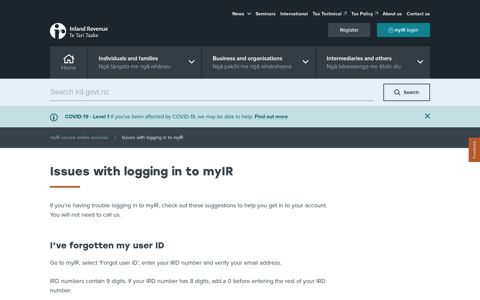 Issues with logging in to myIR - Ird