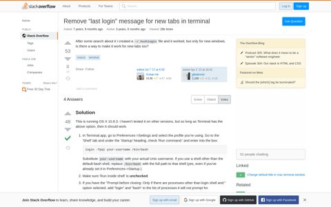 Remove "last login" message for new tabs in terminal - Stack ...