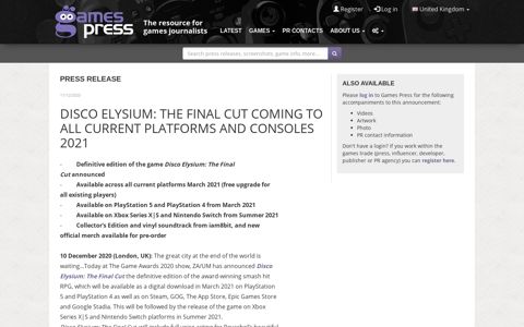 "DISCO ELYSIUM: THE FINAL CUT COMING TO ALL ...