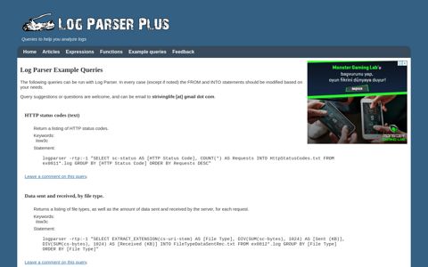 Log Parser Example Queries - Log Parser Plus