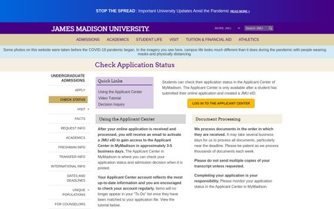 Check Application Status - James Madison University