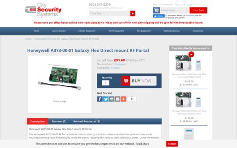 Honeywell A073-00-01 Galaxy Flex Direct mount RF Portal