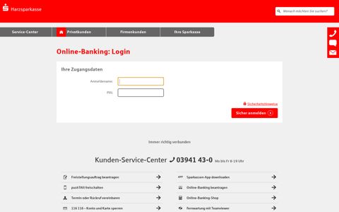 Online-Banking: Login - Harzsparkasse
