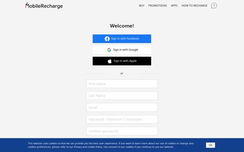 Sign up for a MobileRecharge.com account in seconds