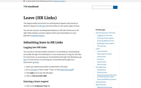 Leave (HR Links) - TTS Handbook - GSA