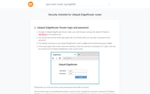 192.168.2.1 - Ubiquiti EdgeRouter Router login and password