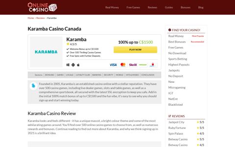 Karamba Casino Canada - OnlineCasino.ca